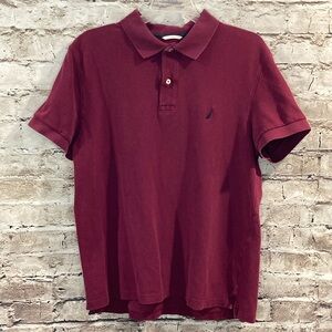 Nautica Men's Burgundy Polo Knit Collard Shirt